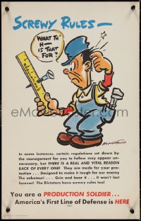 1w0225 PRODUCTION SOLDIER screwy rules style 14x22 WWII war poster 1941 Hungerford art!