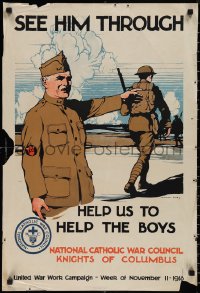 1w0209 SEE HIM THROUGH 20x30 WWI war poster 1918 National Catholic War Council, art by Burton Rice!