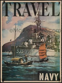1w0213 TRAVEL 25x33 poster 1975 USS Miller in the water with small boats by Lou Nolan!