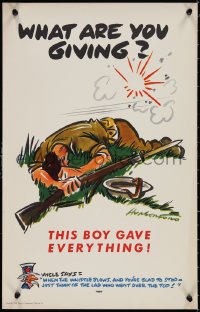 1w0215 WHAT ARE YOU GIVING 14x22 WWII war poster 1942 Hungerford art of a dead soldier in the grass!