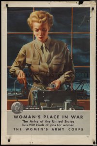 1w0216 WOMAN'S PLACE IN WAR 25x38 WWII war poster 1944 Michael Ramus art of woman repairing radio!