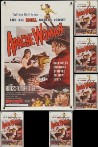 1x1071 LOT OF 6 TRI-FOLDED APACHE WOMAN ONE-SHEETS 1955 call her half-breed & all HELL breaks loose!