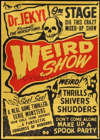 1y0352 WEIRD SHOW Spook Show 2sh 1950s Dr. Jekyll on stage, monster grabs girls from audience, rare!