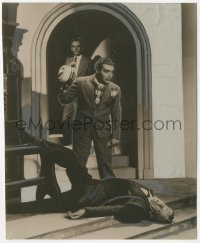 1y2062 SECRET AGENT 7.5x9 still 1936 Alfred Hitchcock, Peter Lorre standing over dead guy, Gielgud!