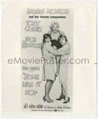 1y2071 SOME LIKE IT HOT 8x9.75 still 1959 Marilyn Monroe, Tony Curtis & Jack Lemmon on the 3-sheet!