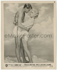 1y2084 SUMMER PLACE 8.25x10 still 1959 barechested Troy Donahue embraces Sandra Dee at beach!