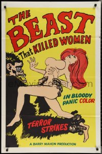 1y0594 BEAST THAT KILLED WOMEN 1sh 1965 Barry Mahon, wild art of beast attacking sexy woman, rare!
