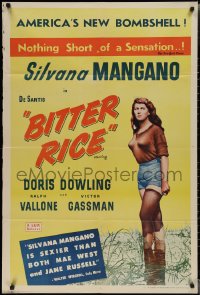 1y0603 BITTER RICE 1sh 1950 introducing America's new bombshell, sexy Silvana Mangano!
