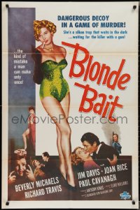 1y0611 BLONDE BAIT 1sh R1950s full-length sexy smoking bad girl Beverly Michaels is a silken trap!