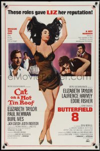 1y0622 CAT ON A HOT TIN ROOF/BUTTERFIELD 8 1sh 1966 art of sexy Elizabeth Taylor in nightie!