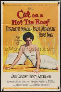 1y0621 CAT ON A HOT TIN ROOF 1sh 1958 classic artwork of Elizabeth Taylor as Maggie the Cat!