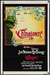 1y0631 CHINATOWN 1sh 1974 Roman Polanski, Jim Pearsall art of smoking Jack Nicholson & Faye Dunaway!