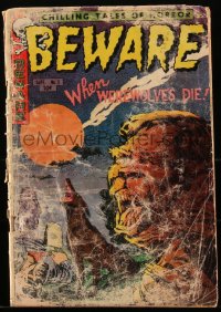 1y0371 BEWARE #5 comic book September 1953 pre-code horror, When Werewolves Die, Zeller art!