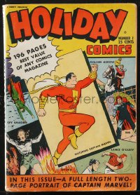 1y0528 CAPTAIN MARVEL comic book 1942 issue #1 of Holiday Comics with 196 pages of reprints, rare!
