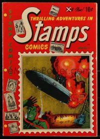 1y0434 STAMPS COMICS #5 comic book June 1952 cover art of The Hindenburg disaster!