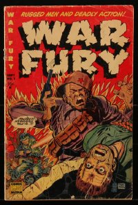 1y0464 WAR FURY #1 comic book September 1952 cover art by Don Heck with bullet hole in forehead!
