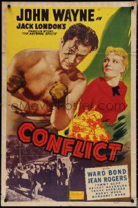1y0639 CONFLICT 1sh R1949 cool image of barechested boxer John Wayne and sexy Jean Rogers!