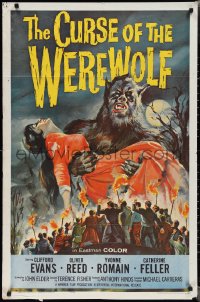1y0645 CURSE OF THE WEREWOLF 1sh 1961 Hammer, art of Oliver Reed holding victim by Joseph Smith!