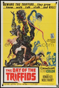 1y0649 DAY OF THE TRIFFIDS 1sh 1962 classic English sci-fi horror, cool art of monster with girl!