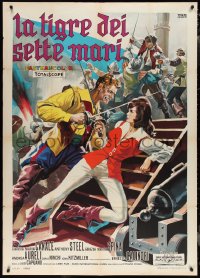 1y0234 TIGER OF THE SEVEN SEAS Italian 1p 1962 Deseta art of female pirate fighting man on ship!
