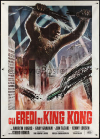 1y0254 DESTROY ALL MONSTERS Italian 2p R1977 different Ferrari art of King Kong destroying city!