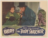 1y1042 BODY SNATCHER LC 1945 close up of creepy Boris Karloff in top hat with young Sharyn Moffett!