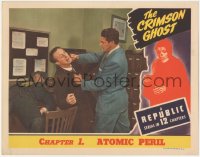 1y1059 CRIMSON GHOST chap 1 LC 1946 Charles Quigley punches bad guy, great border image, Atomic Peril
