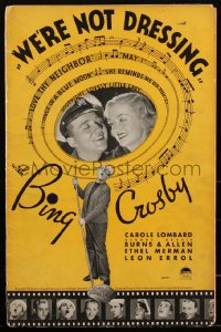 1y0177 WE'RE NOT DRESSING pressbook 1934 Bing Crosby, Carole Lombard, Burns & Allen, Merman, rare!