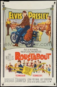 1y0856 ROUSTABOUT 1sh 1964 roving, restless, reckless Elvis Presley on motorcycle with guitar!
