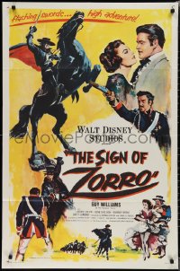 1y0867 SIGN OF ZORRO 1sh 1960 Walt Disney, cool art of masked hero Guy Williams on horseback!