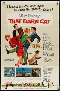 1y0892 THAT DARN CAT style A 1sh 1965 great artwork of Hayley Mills, wacky Siamese cat, Walt Disney!