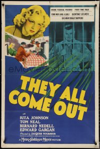 1y0896 THEY ALL COME OUT 1sh 1939 Rita Johnson, Tom Neal, inside federal prison!