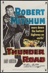1y0900 THUNDER ROAD 1sh 1958 great artwork of moonshiner Robert Mitchum!