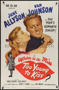 1y0906 TOO YOUNG TO KISS 1sh 1951 great romantic close up of Van Johnson & June Allyson!