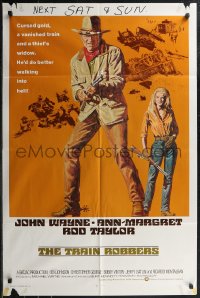 1y0910 TRAIN ROBBERS int'l 1sh 1973 full-length Tanenbaum art of cowboy John Wayne & sexy Ann-Margret