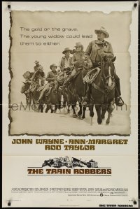 1y0911 TRAIN ROBBERS style B 1sh 1973 cowboy John Wayne & Ann-Margret on horseback!