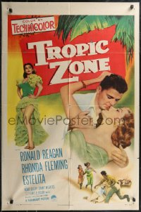 1y0913 TROPIC ZONE 1sh 1953 art of Ronald Reagan romancing Rhonda Fleming + sexy Estelita!