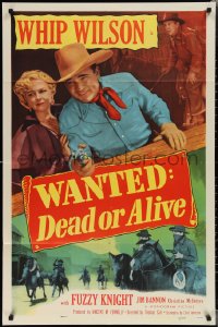 1y0922 WANTED DEAD OR ALIVE 1sh 1951 Whip Wilson with gun defending Christine McIntyre!