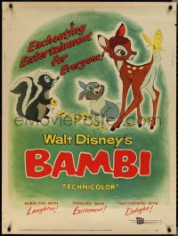 1z0851 BAMBI 30x40 R1957 Walt Disney cartoon deer classic, great art with Thumper & Flower!