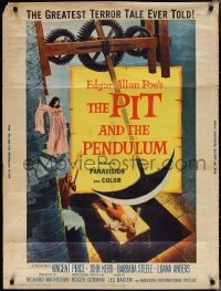 1z0855 PIT & THE PENDULUM 30x40 1961 Edgar Allan Poe's greatest terror tale, horror art!