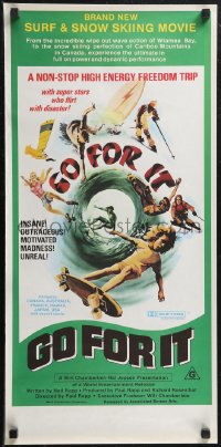 1z0325 GO FOR IT Aust daybill 1976 cool surfing, skateboarding & extreme sports art!