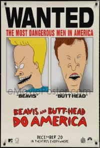 1z1127 BEAVIS & BUTT-HEAD DO AMERICA teaser 1sh 1996 Mike Judge, most dangerous men in America!
