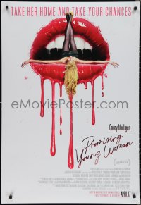 1z0395 PROMISING YOUNG WOMAN advance DS Canadian 1sh 2020 woman over lips dripping blood, April 17!