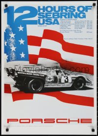 1z0223 PORSCHE 20x28 German commercial poster 2000s great image of race car over flag!