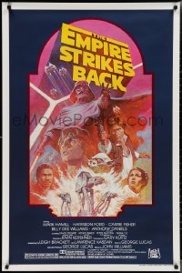 1z1186 EMPIRE STRIKES BACK studio style 1sh R1982 George Lucas sci-fi classic, cool artwork by Tom Jung!