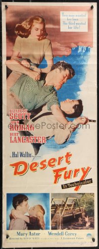 1z0954 DESERT FURY insert 1947 Burt Lancaster about to punch John Hodiak + Lizabeth Scott!