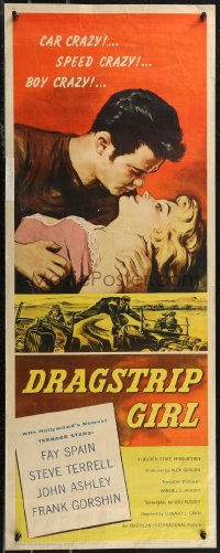 1z0958 DRAGSTRIP GIRL insert 1957 Fay Spain, teens that are car crazy, speed crazy & boy crazy!