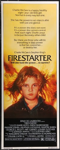 1z0967 FIRESTARTER insert 1984 close up of creepy eight year-old Drew Barrymore, sci-fi!
