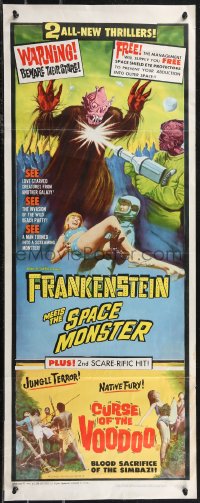 1z0972 FRANKENSTEIN MEETS THE SPACE MONSTER/CURSE OF VOODOO insert 1965 cool artwork of alien monsters!