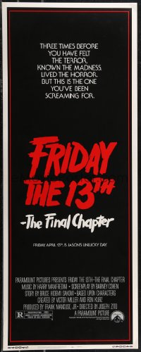 1z0973 FRIDAY THE 13th - THE FINAL CHAPTER insert 1984 Part IV, slasher sequel, Jason's unlucky day!